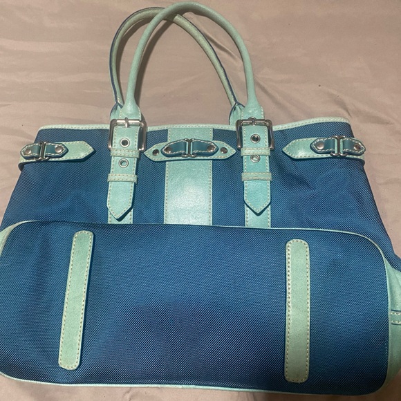 Vintage authentic Isabella Fiore genuine leather/nylon large teal Handbag - Picture 2 of 7